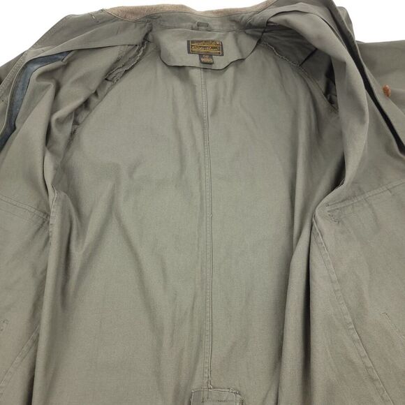 EDDIE BAUER 90s Corduroy Collar Canvas Barn Trench Coat Chore Jacket Large Olive - Picture 8 of 8